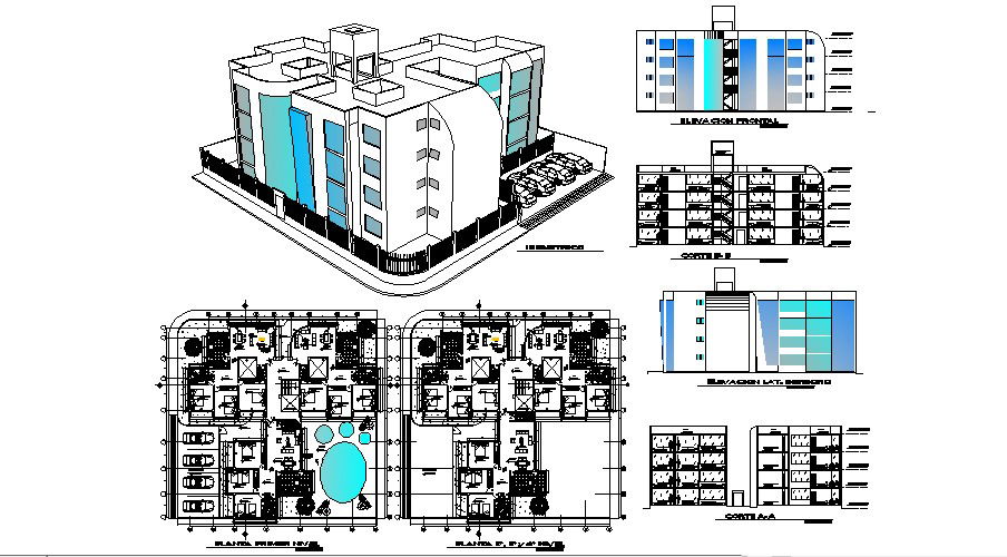 2D drawing of residential Flat with elevation in dwg file