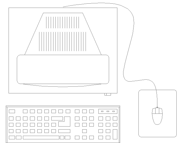 2D elevation design of a computer,keyboard and mouse dwg file