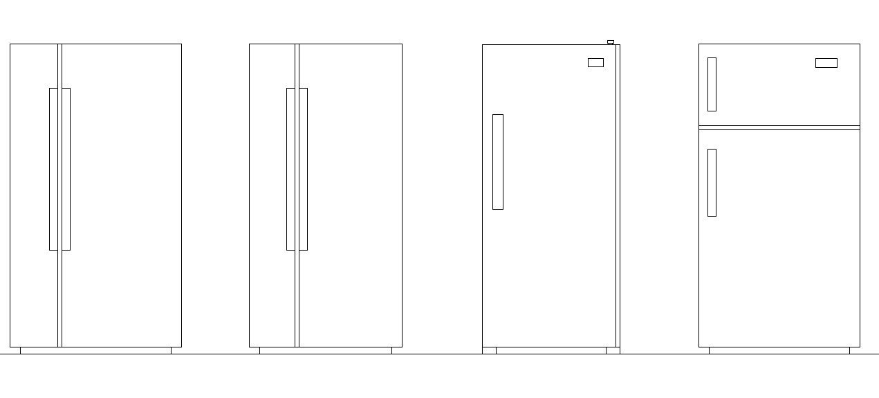 AutoCAD DWG Block of 2D Fridge Layouts in Three Sizes