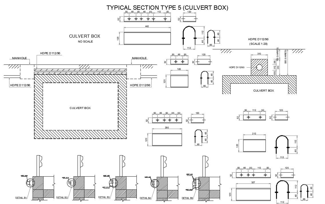 2D AutoCAD DWG drawing of the Culvert box section details is given in this drawing.Download the AutoCAD 2D DWG file.
