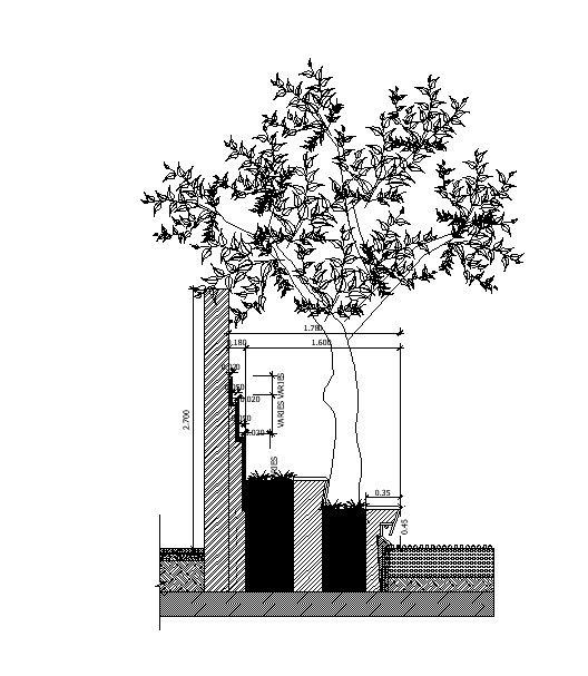 2D AutoCAD Drawing of Landscaping section detail in DWG File