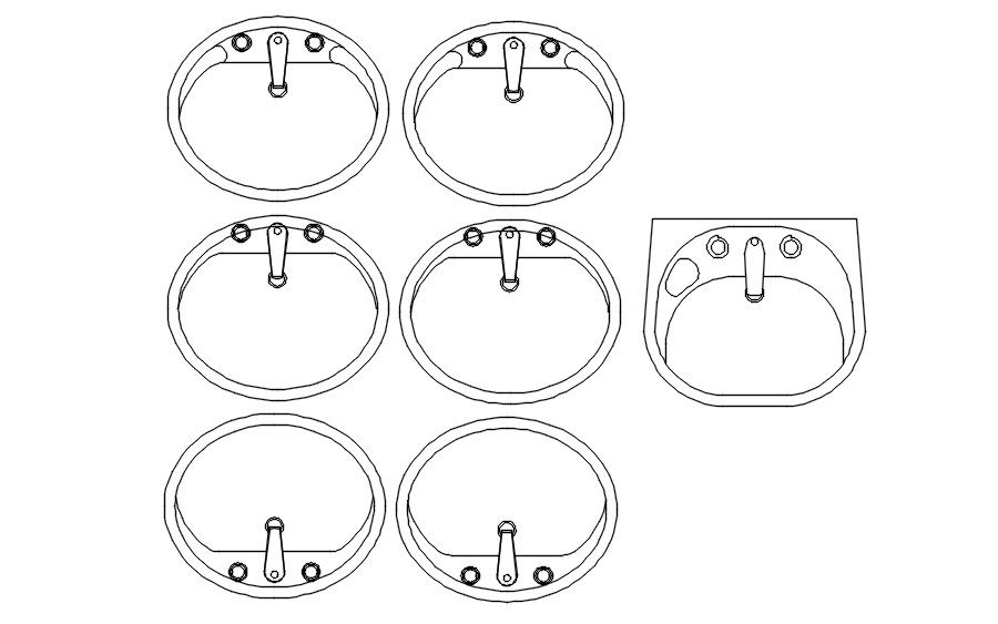 2D AutoCAD blocks of washbasin, dwg file, CAD file