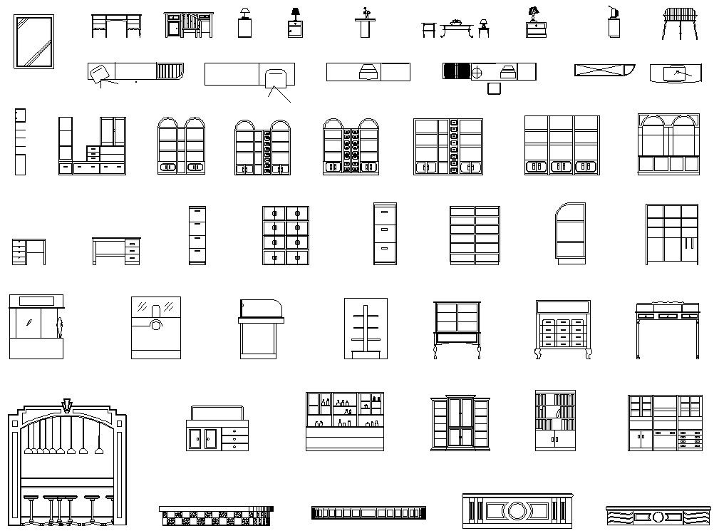 2D AutoCAD drawing having the details of Auxiliary furniture Blocks, Download the DWG file to get these blocks.