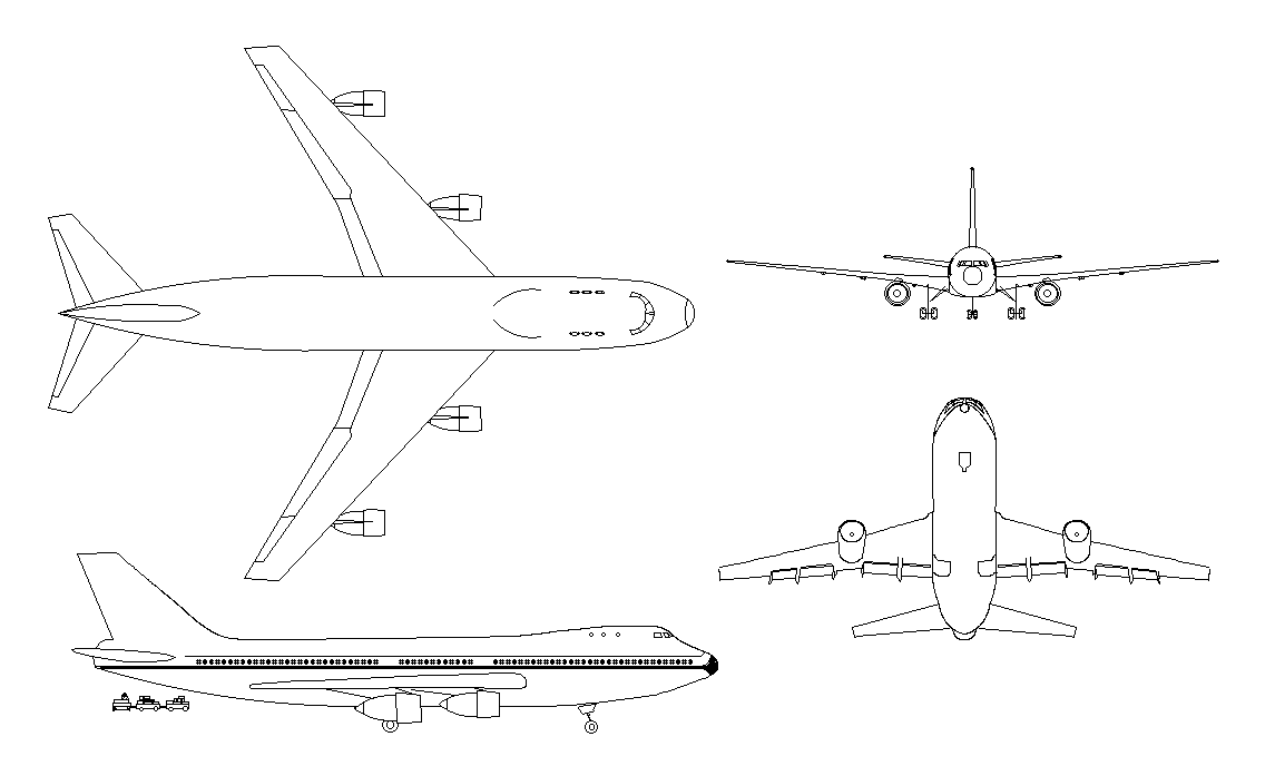 2D AutoCAD file has the detail of airplane. Download now.