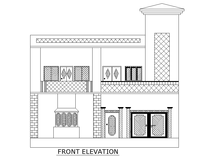 2D Autocad DWG drawing file has the details of front elevation of house plan. Download the 2D Autocad file.