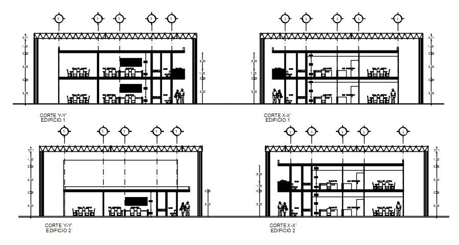 2D Autocad DWG drawing file has the section view of 51x14m office plan is given in this autocad drawing file. Download the Autocad file.