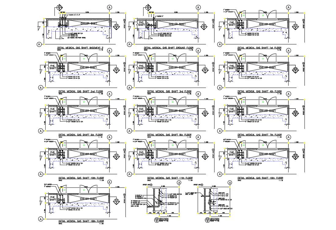 2D Autocad DWG drawing file shows the details of medical gas shaft. Download the Autocad DWG drawing file.