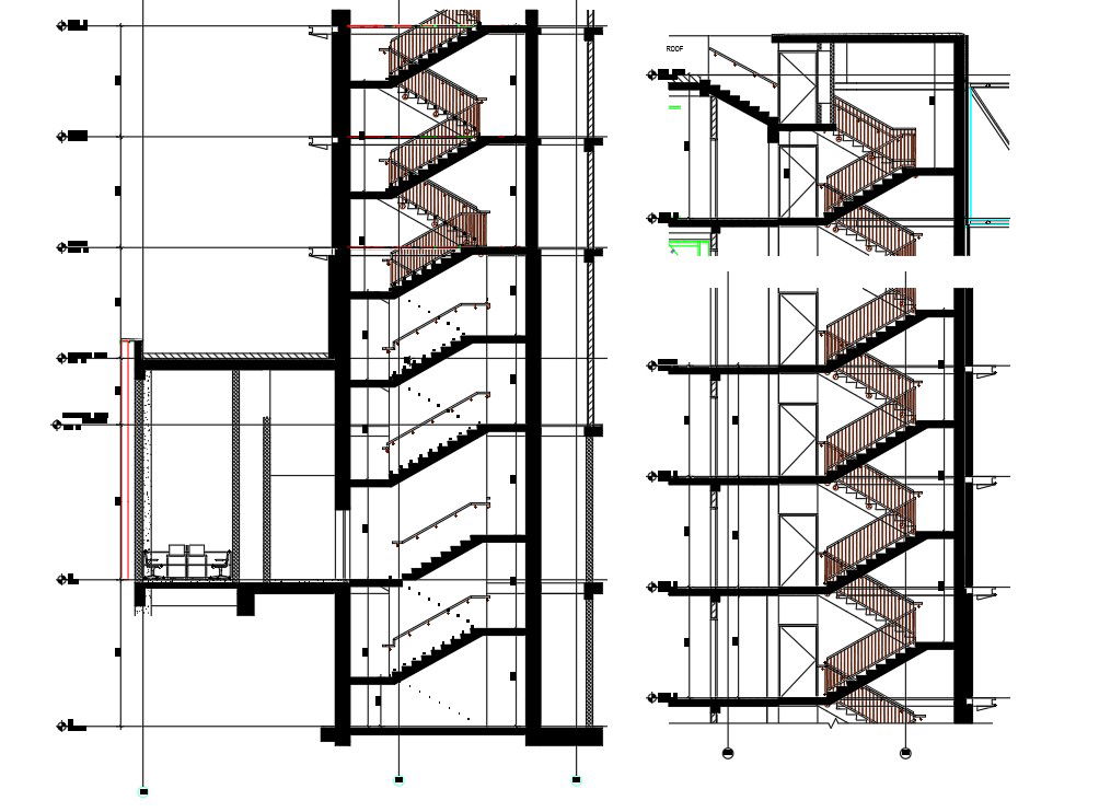 2D Autocad DWG drawing file shows the details of staircase section of hotel building with doors. Download the Autocad DWG drawing file.