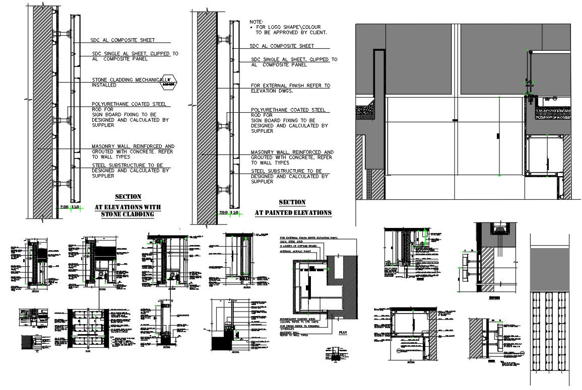 2D Autocad Drawing file has the plan of masaonry wall and stone cladding