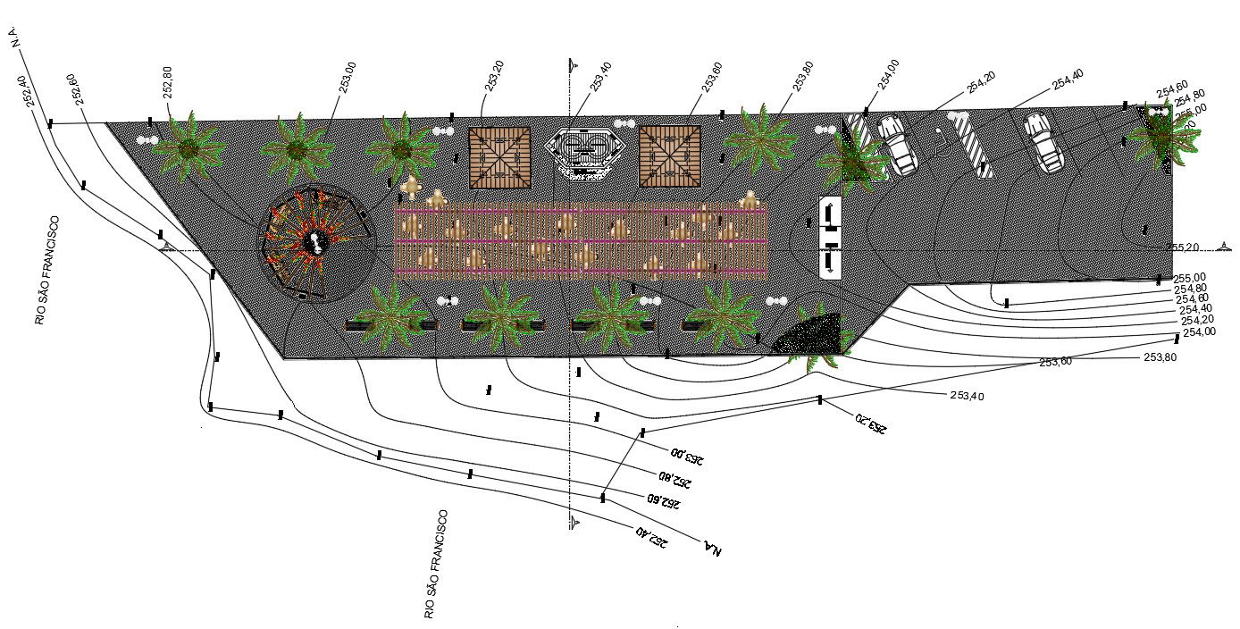 2D Autocad drawing file has master plan of a park near san fransisco river. Download the AutoCAD Drawing file.