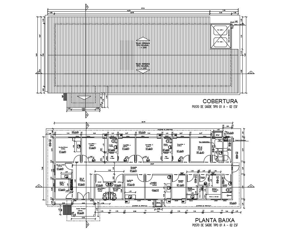 2D Autocad drawing file has plan of the healthcare centre with total area of 17269 m2. Download the AutoCAD Drawing file.