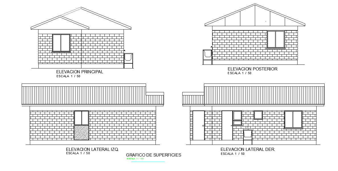 2D AutoCAD House Elevation Design Shown in DWG File