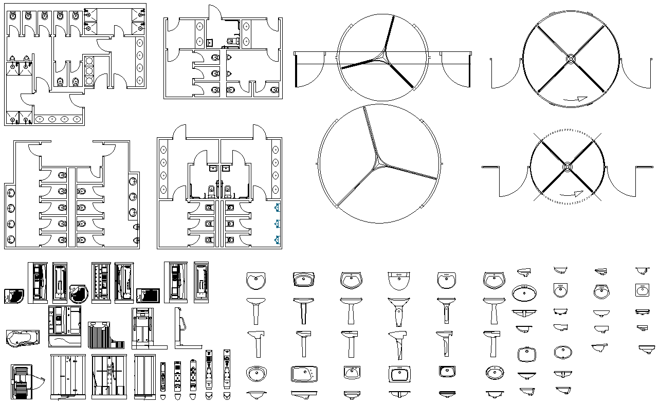 2D CAD Block of Revolving Door and Public Toilet blocks DWG AutoCAD file