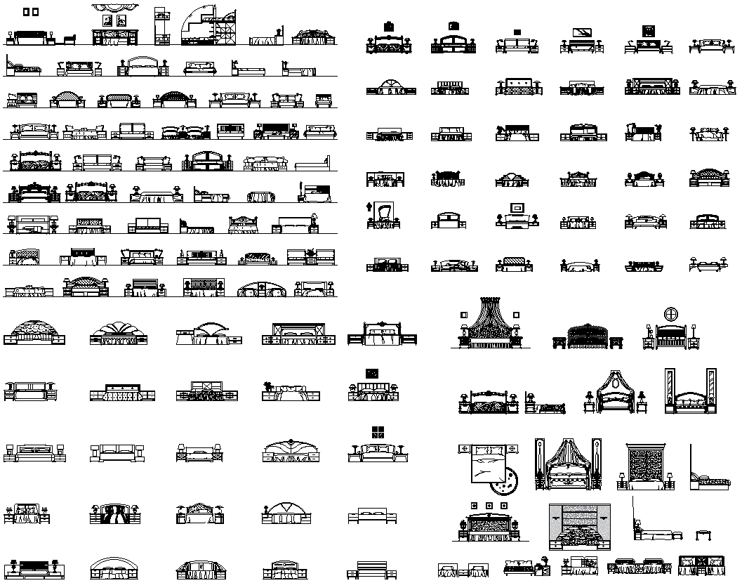2D CAD Blocks of Antique type Bed DWG AutoCAD file