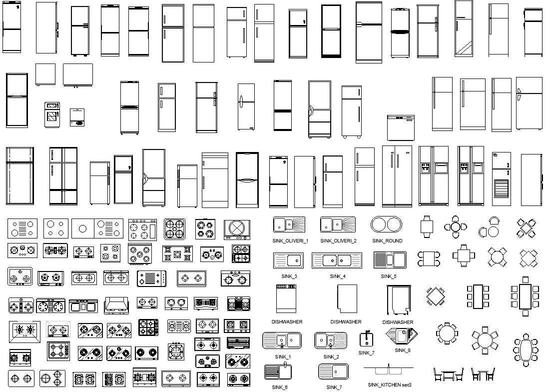 2D CAD Blocks of  Different Types of Refrigerator DWG AutoCAD file