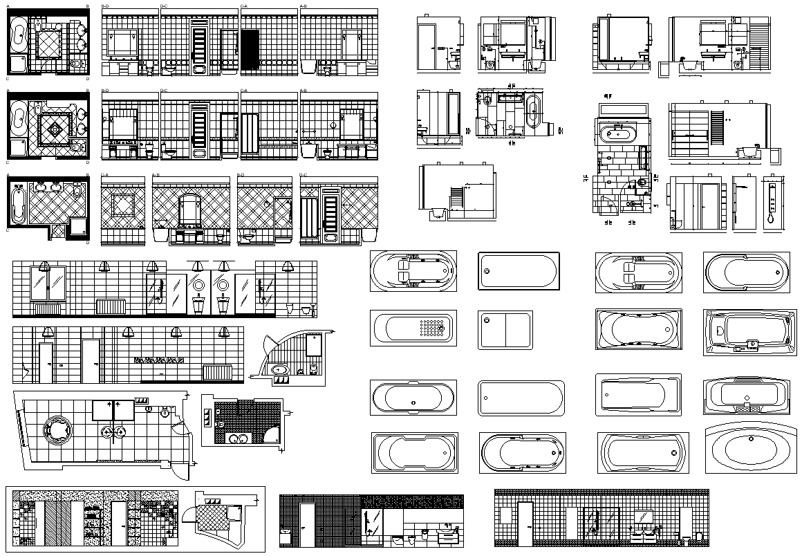 2D CAD Blocks of Different types of Bathtub DWG AutoCAD file