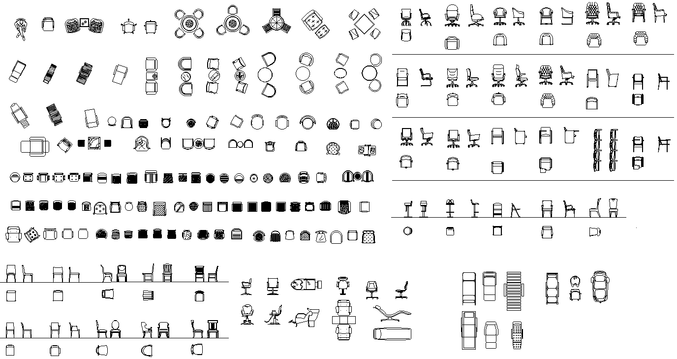2D CAD Blocks of Different types of Chair DWG AutoCAD file