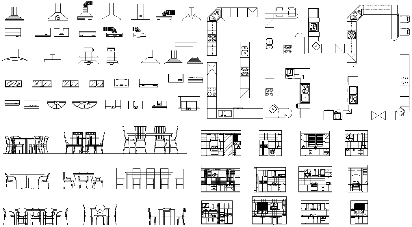 2D CAD Blocks DWG Showing Various Kitchen Chimney Designs for Layouts