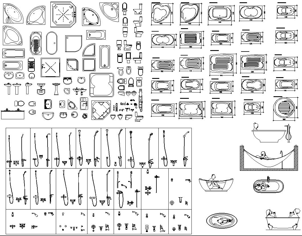 2D CAD Blocks of Toilet and Bathroom and Various Bathtub Design DWG AutoCAD file