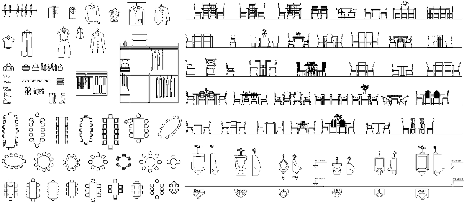 2D CAD Blocks of Wardrobe Section with cloth and Cad block of Table Chair set DWG AutoCAD file