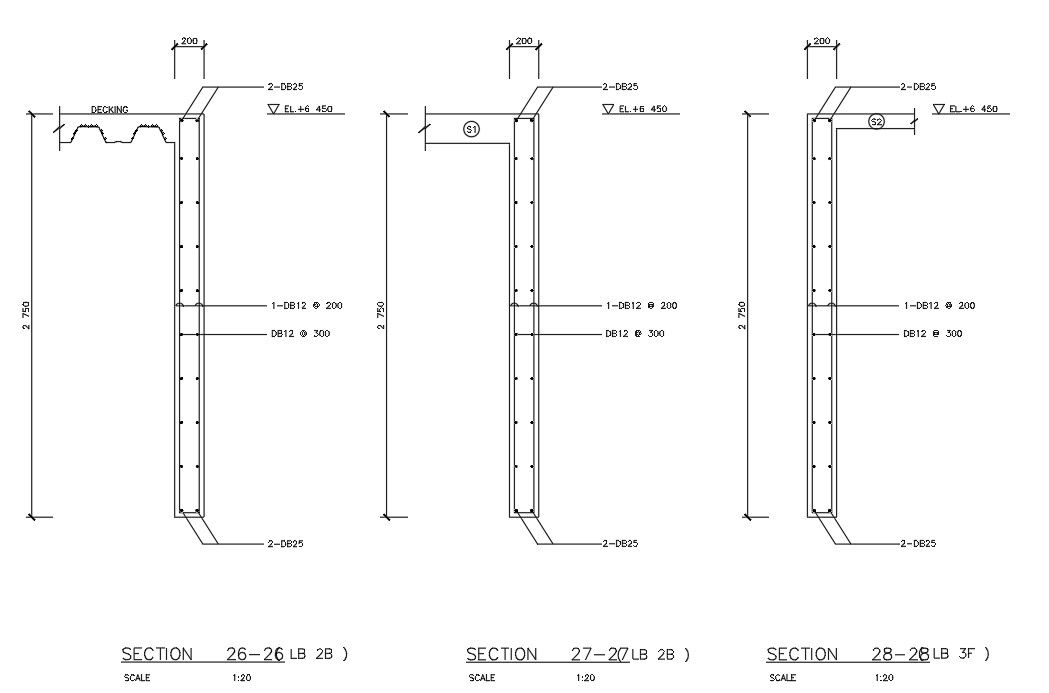 AutoCAD DWG Beam Reinforcement Section Detail File