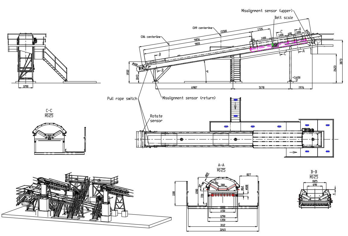 2D CAD Drawing DWG file shows the Details of the Belt conveyor sectional diagram. Download the AutoCAD DWG file.