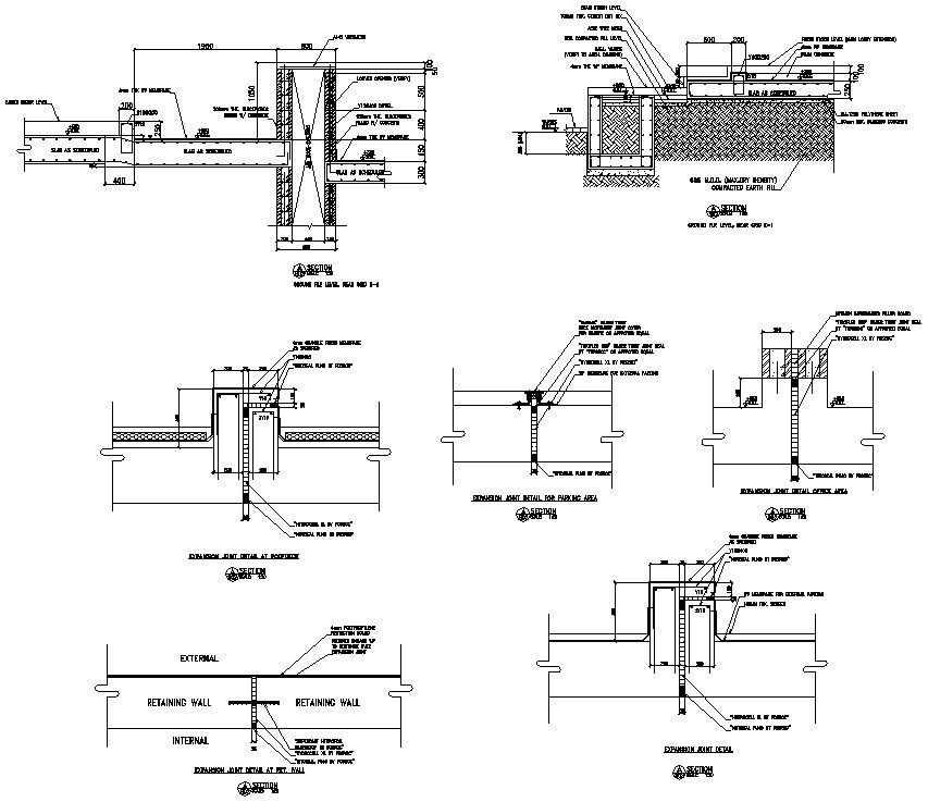 2D CAD Drawing file of the retaining wall section details,Download the AutoCAD DWG file.