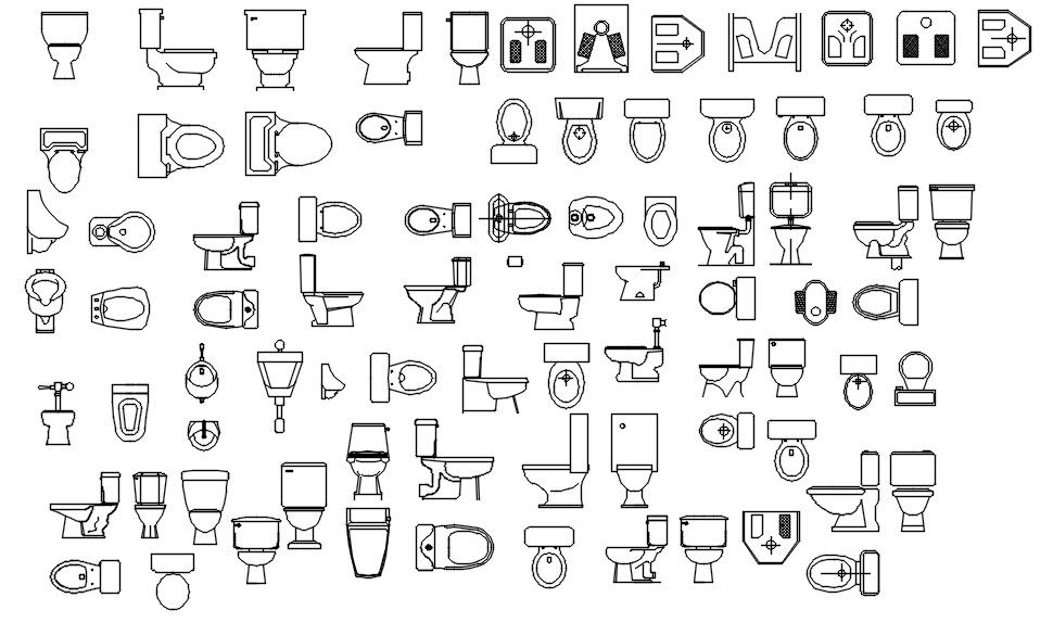 2D CAD blocks Toilets and urinals design in AutoCAD drawing, CAD file, dwg file