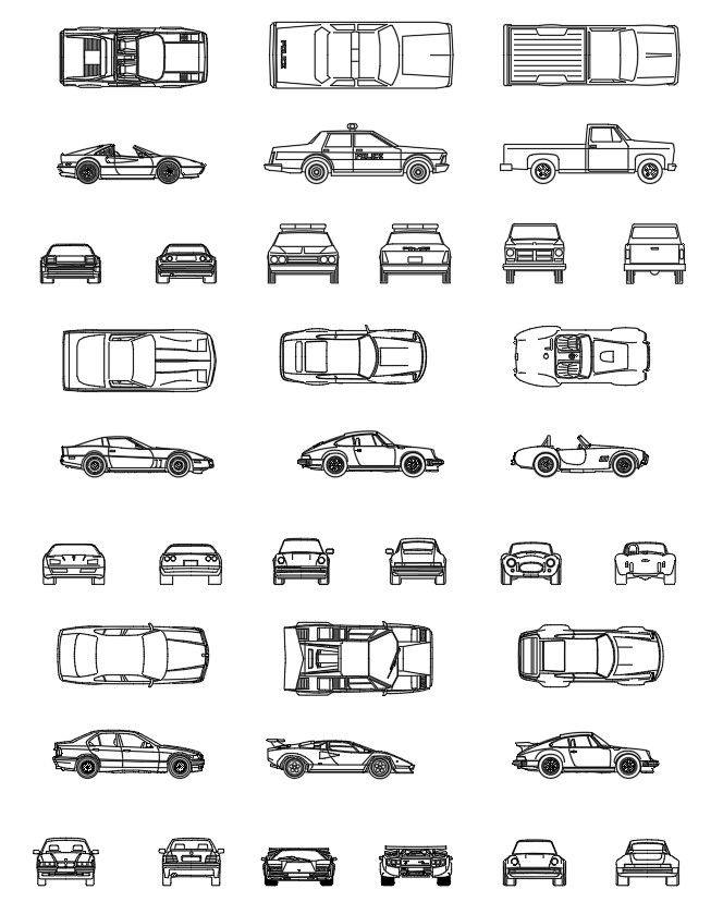 2D CAD blocks of four wheelers in AutoCAD drawing, dwg file, CAD file