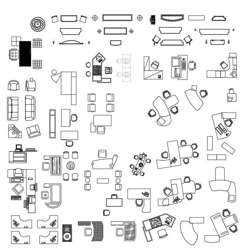 2D CAD blocks of office furniture in AutoCAD drawing, CAD file, dwg file