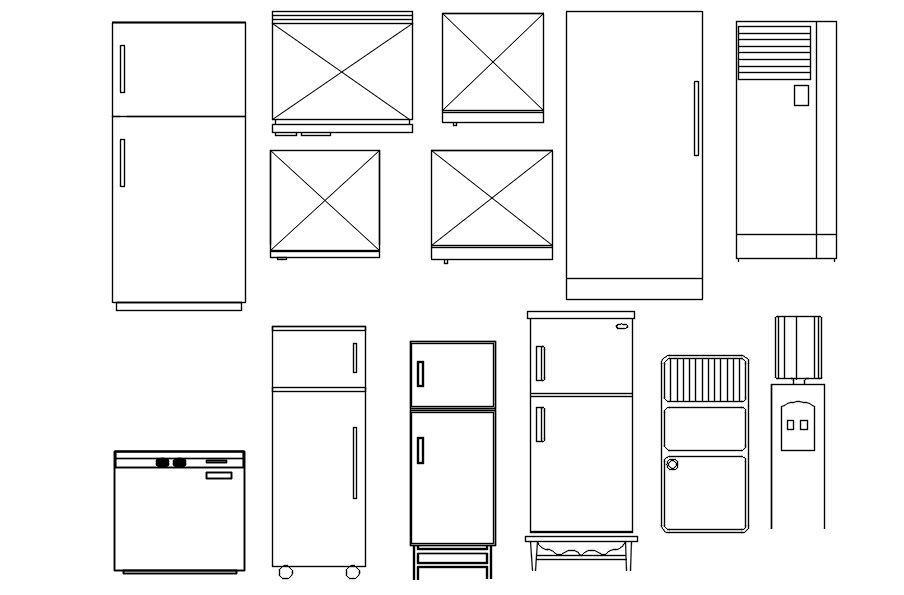 2D CAD blocks of refrigerator design in AutoCAD drawing, CAD file, dwg file