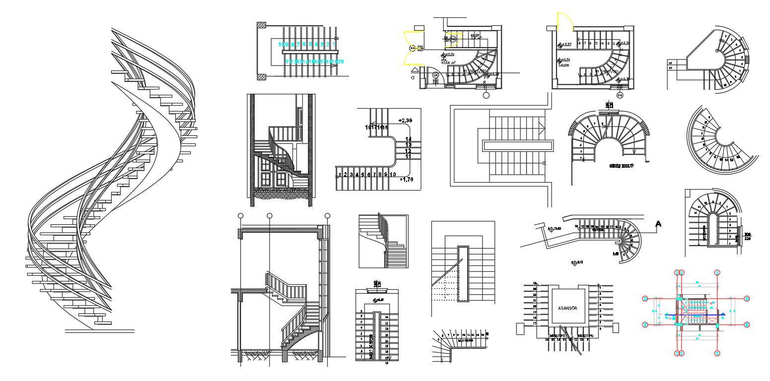 2D CAD blocks of staircase in AutoCAD drawing, CAD file, dwg file