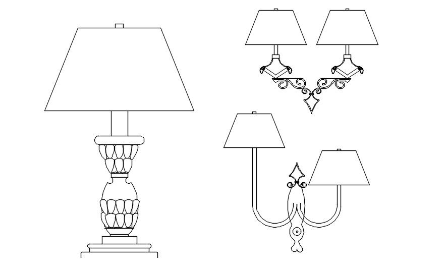 2D CAD blocks of table lamp in AutoCAD drawing, CAD file, dwg file