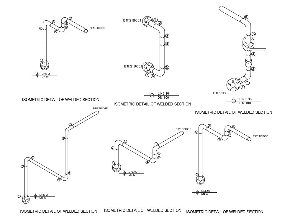 2D CAD drawing file of the Isometric view of welded section. Download the Autocad 2D DWG file.
