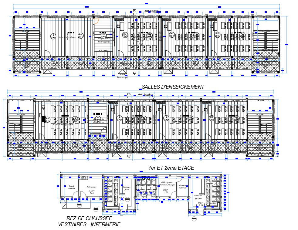 2D CAd Drawing having the roof plan of G+1 Teaching rooms details is given.Free Download the AutoCAD 2D DWG file