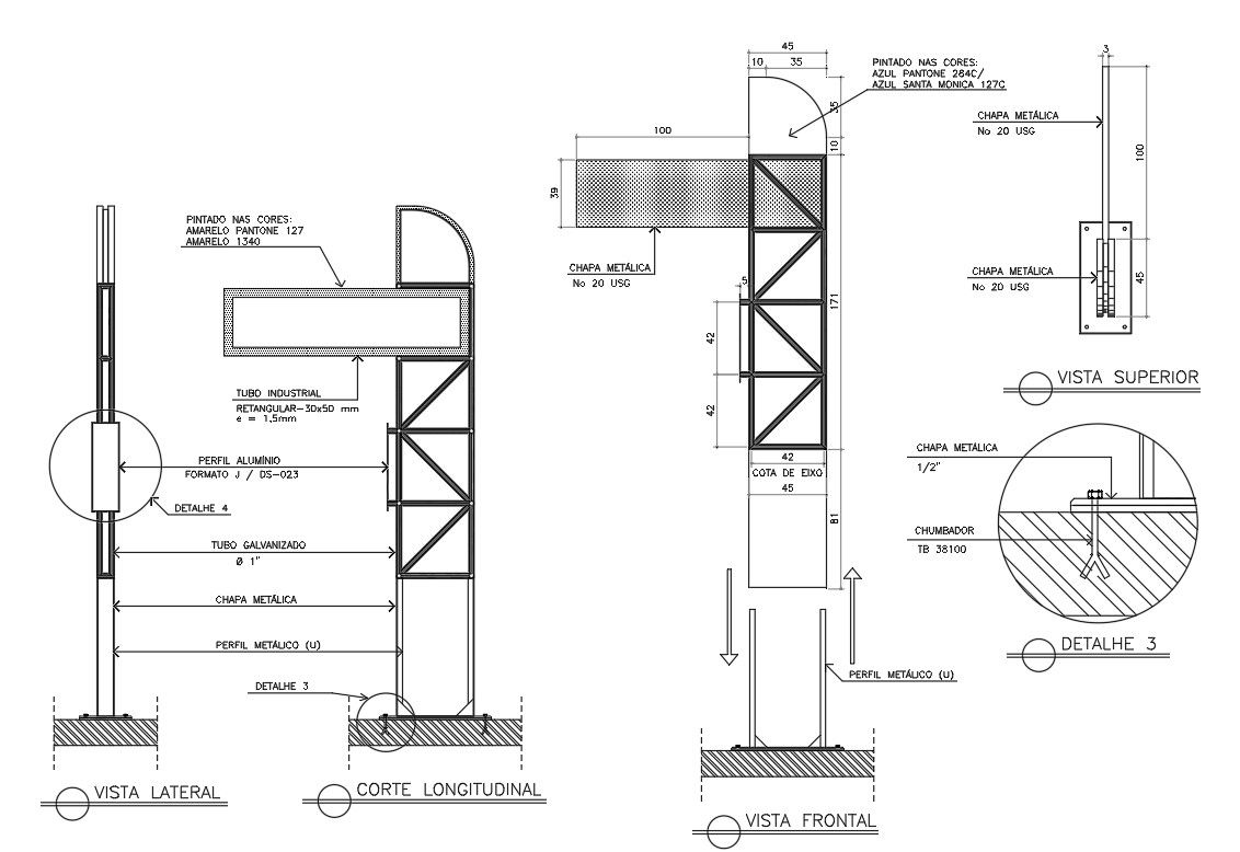 2D CAd Drawing of the totem drawing section details is given. Download the AutoCAD 2D DWG file.