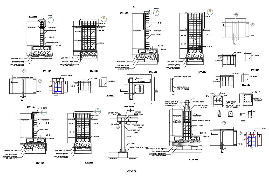 2D Cad drawing file Having the Beam-column Reinforcement Section Details.Download the DWG AutoCAD file.