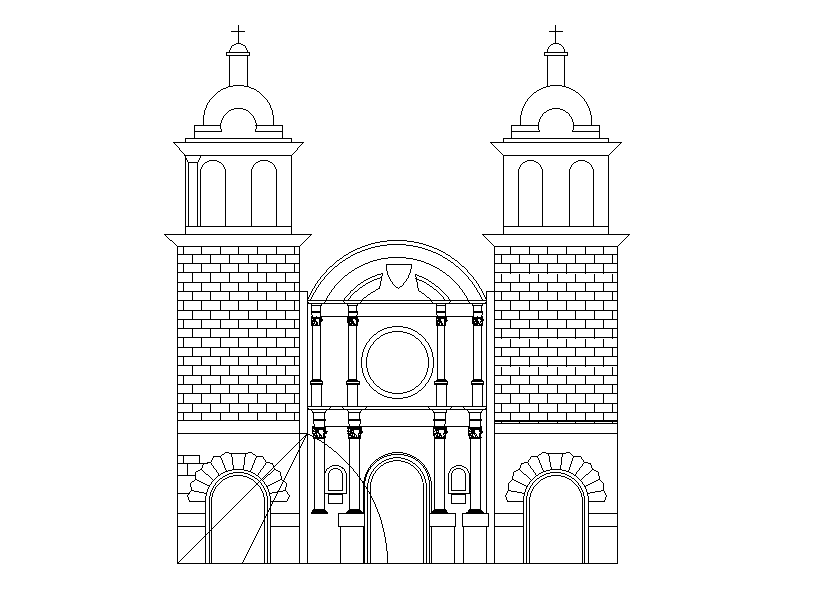2D Church Building Front Elevation Design Download DWG File