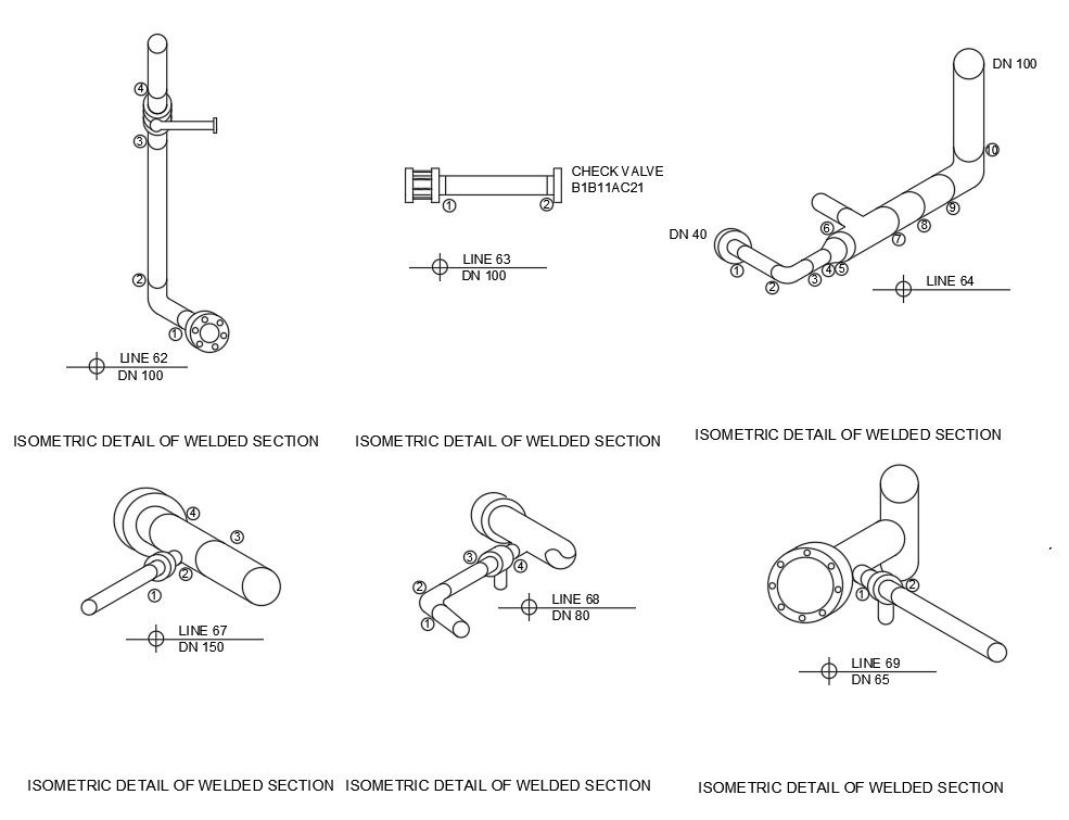 2D DWG Autocad file of Isometric view of welded section is given in this file. Download the Autocad DWG file.