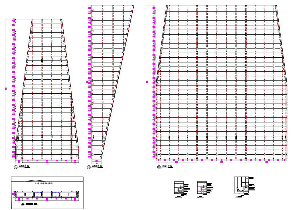 2D DWG drawing of the Entrance block section and elevation details of the factory building. Download the AutoCAD DWG file.