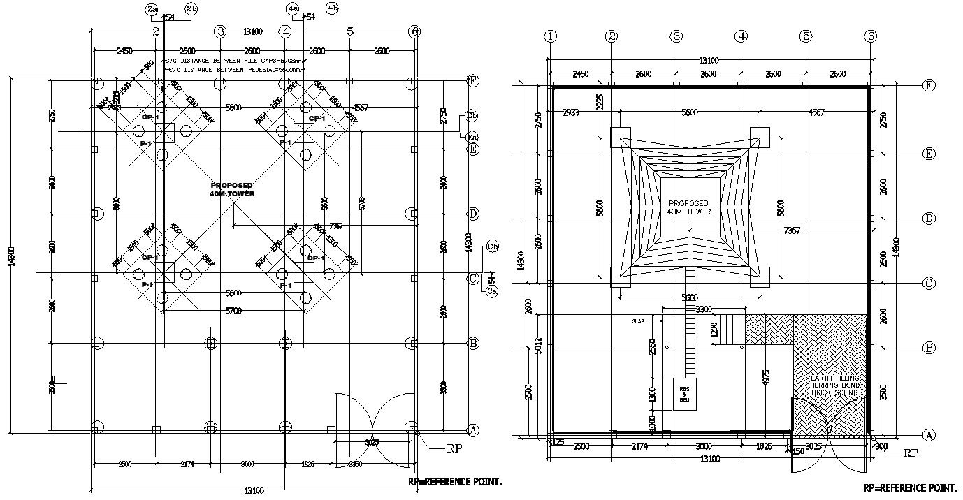 2D DWG file of the 40meter proposed telephone tower indoor section and top elevation details.Download the AutoCAD DWG file.