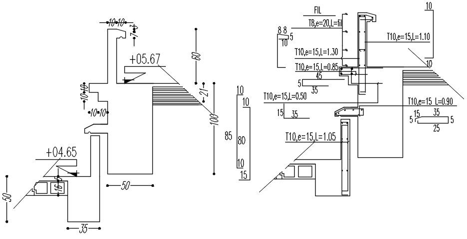 2D Design of coping with reinforcement and formwork details in AutoCAD drawing, CAD file, dwg file
