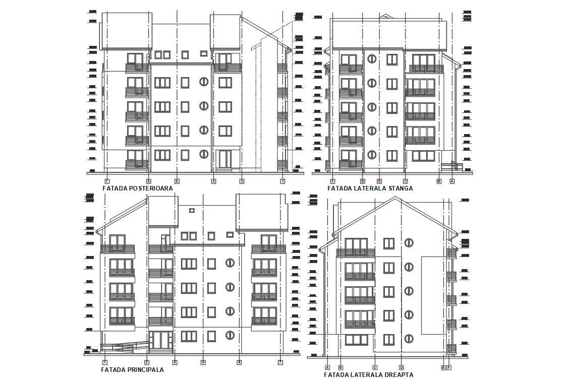2D Elevation Of 5 Storey Apartment Building Design