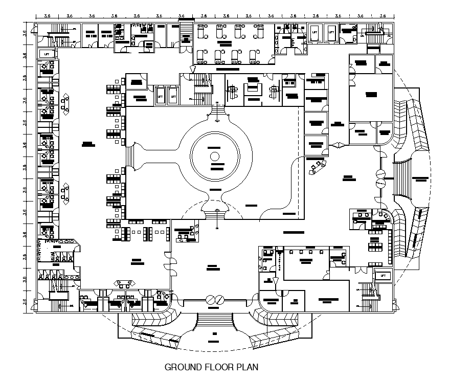 2D Hospital Ground Floor Plan CAD Drawing Download DWG File