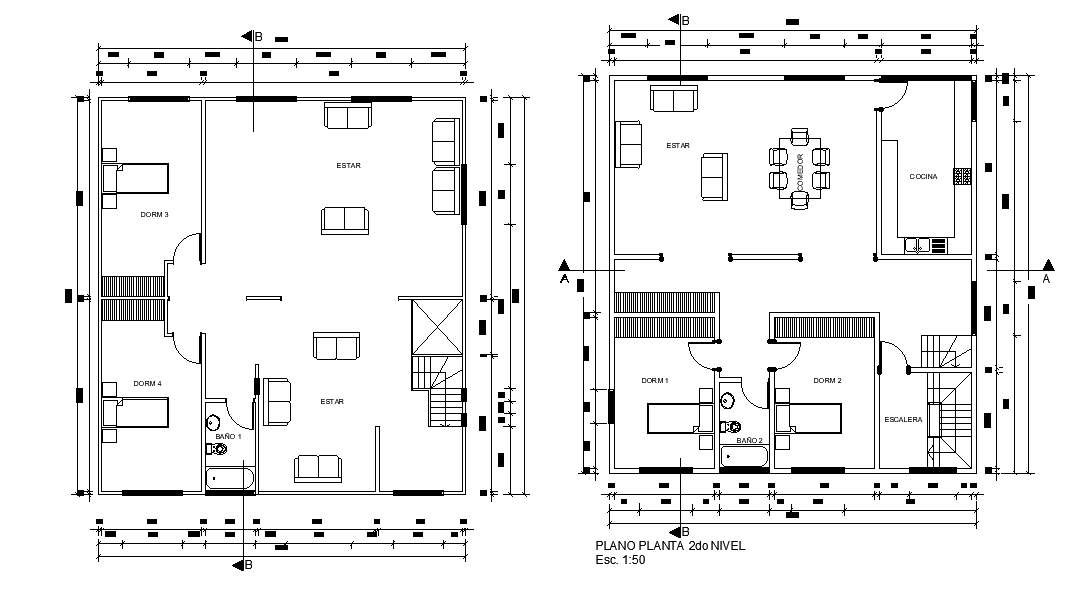 2D House Ground Floor And First Floor Plan AutoCAD Drawing DWG File
