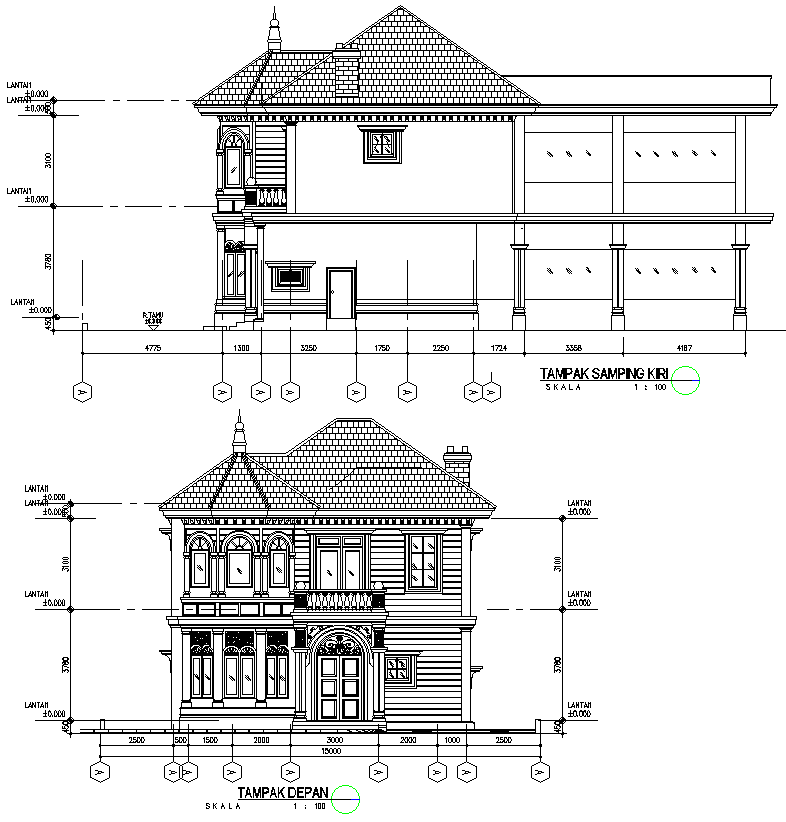AutoCAD DWG of 2D Front Elevation House Plan Layout