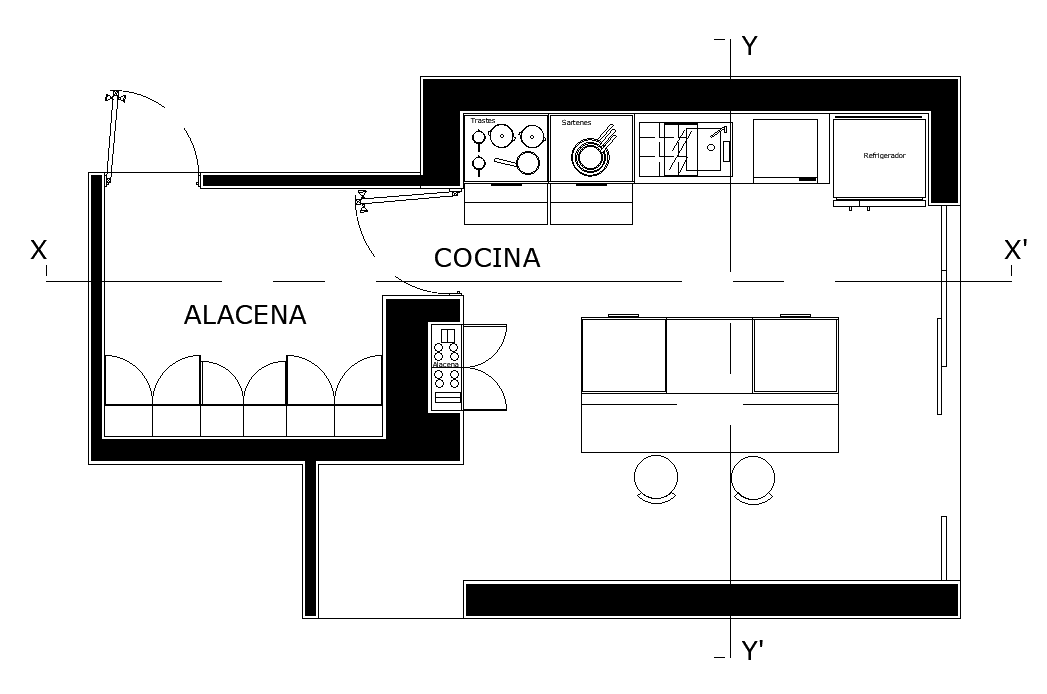 2D Kitchen Plan Interior CAD Drawing Download DWG File