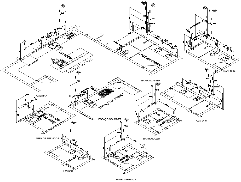 2D Mater Bathrooms and Kitchen Plan Details AutoCAD DWG