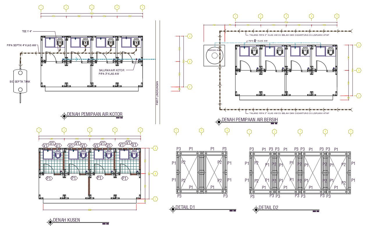 2D Public Toilet Plan Design DWG File