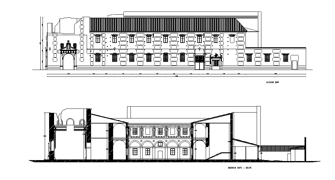 2D School Front Elevation And Section Drawing Download DWG File